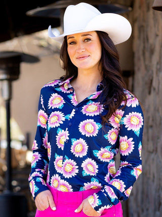 Cowgirl Tuff Sunny Bloom Top – Pink Floral Stretch Button Up – Apparel from Bronco Western Supply Co.