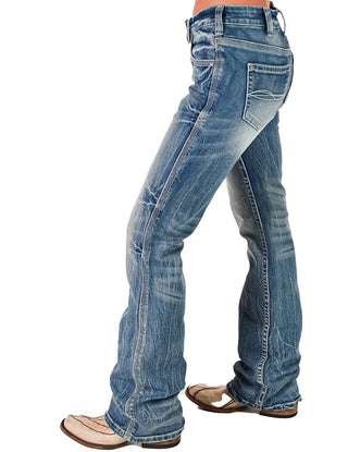 Cowgirl Tuff - Tuff Competitor Mid - Rise Bootcut Jeans – Medium Wash with Triple Stitch Detail – Apparel from Bronco Western Supply Co.