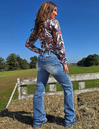 Cowgirl Tuff - Tuff Competitor Mid - Rise Bootcut Jeans – Medium Wash with Triple Stitch Detail – Apparel from Bronco Western Supply Co.