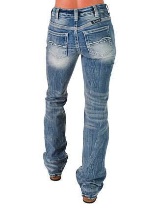 Cowgirl Tuff - Tuff Competitor Mid - Rise Bootcut Jeans – Medium Wash with Triple Stitch Detail – Apparel from Bronco Western Supply Co.