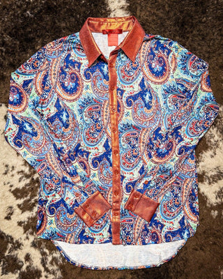 Cowgirl Tuff Twilight Tessa Pullover Button Up Paisley With Rust Foil Metallic Accents – Apparel from Bronco Western Supply Co.