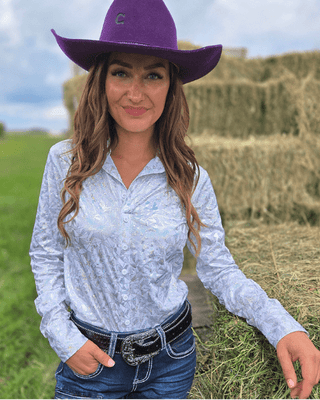 Cowgirl Tuff White and Silver Starlight Shatter Pullover Button Up – Apparel from Bronco Western Supply Co.