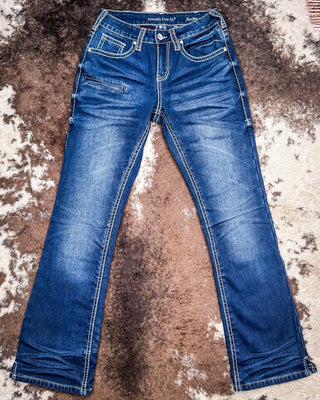 Cowgirl Tuff - White Boot Stitch Flannel - Lined Jeans – Natural Waist Bootcut – Apparel from Bronco Western Supply Co.