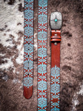 "Dakota" Aztec Embossed Brown/Turquoise Hooey Belt - Apparel - Hooey - Bronco Western Supply Co.