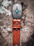 "Dakota" Aztec Embossed Brown/Turquoise Hooey Belt - Apparel - Hooey - Bronco Western Supply Co.