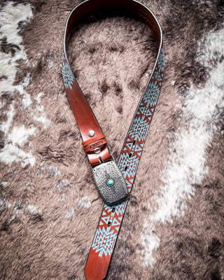 Dakota - Brown and Turquoise Aztec Hooey Belt – Apparel from Bronco Western Supply Co.