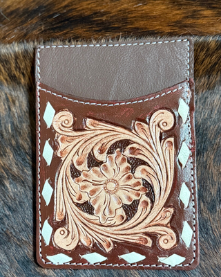 Maren Tooled Leather Card Holder in Brown by Countryside Co.