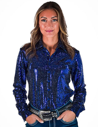 Deep Periwinkle Sequin Foil Metallic Pullover Button Up by Cowgirl Tuff – Apparel from Bronco Western Supply Co.
