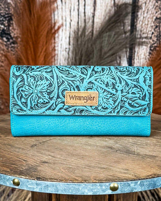 Delaney Tooled Wristlet Wallet in Turquoise by Wrangler – Purses & Wallets from Bronco Western Supply Co.