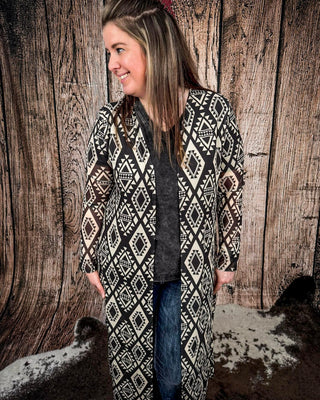 Delta Black and Ivory Aztec Long Sleeve Mesh Duster – Apparel from Bronco Western Supply Co.