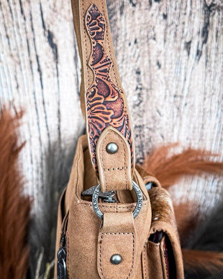 Desert Bloom Tooled Hairon Shoulder Bag in Brown by Trinity Ranch – Purses & Wallets from Bronco Western Supply Co.