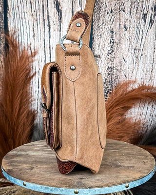 Desert Bloom Tooled Hairon Shoulder Bag in Brown by Trinity Ranch – Purses & Wallets from Bronco Western Supply Co.