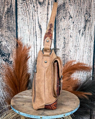 Desert Bloom Tooled Hairon Shoulder Bag in Brown by Trinity Ranch – Purses & Wallets from Bronco Western Supply Co.
