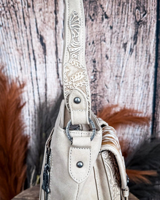 Desert Bloom Tooled Hairon Shoulder Bag in Tan by Trinity Ranch – Purses & Wallets from Bronco Western Supply Co.