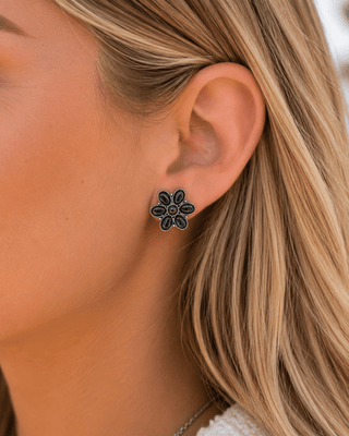 Desert Daisy Stud Earrings in Black – Jewelry from Bronco Western Supply Co.