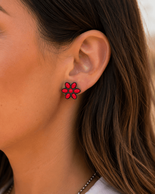Desert Daisy Stud Earrings in Red – Jewelry from Bronco Western Supply Co.