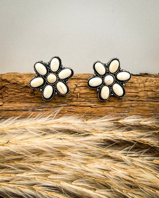 Desert Daisy Stud Earrings in White – Jewelry from Bronco Western Supply Co.