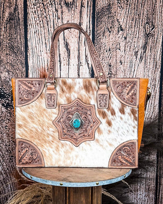 Desert Jewel Handtooled Hair - On Leather Concealed Carry Bag in Timber Brown by Myra Bag – Purses & Wallets from Bronco Western Supply Co.