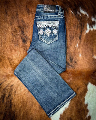 Desert Loom Aztec Bootcut Jeans in Dark Wash by Grace in LA – Apparel from Bronco Western Supply Co.