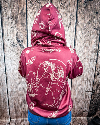Desert Rodeo Graphic Hoodie – Burgundy Western Pullover – Apparel from Bronco Western Supply Co.