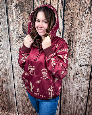 Desert Rodeo Graphic Hoodie – Burgundy Western Pullover – Apparel from Bronco Western Supply Co.