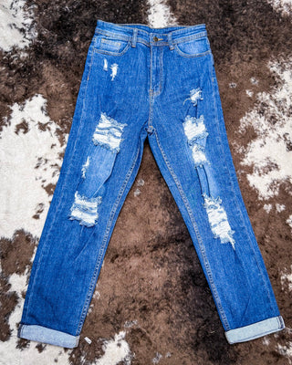 Downtown Distressed High - Rise Mom Jeans – Apparel from Bronco Western Supply Co.