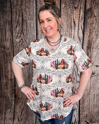 Dune Desert Print Short Sleeve V - Neck Top – Apparel from Bronco Western Supply Co.
