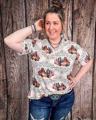 Dune Desert Print Short Sleeve V - Neck Top – Apparel from Bronco Western Supply Co.