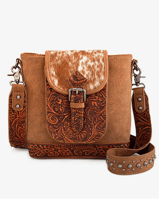 Dusty Trail Tooled Hairon Crossbody Bag in Brown by Trinity Ranch – Purses & Wallets from Bronco Western Supply Co.