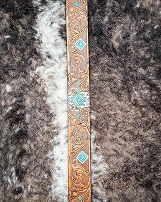 Dyani - Brown and Turquoise Aztec Hooey belt – Accessories from Bronco Western Supply Co.