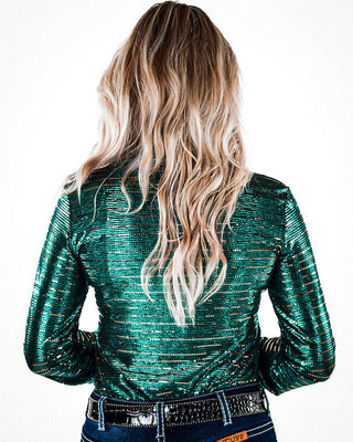 Emerald Shimmer Copper Sequins Pullover Button Up by Cowgirl Tuff – Apparel from Bronco Western Supply Co.