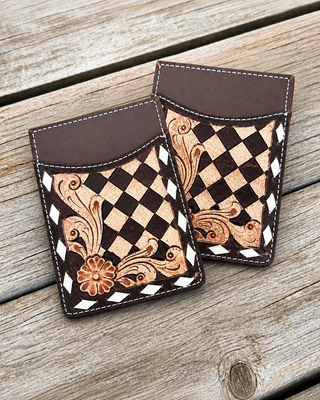 Hadley Checkered Leather Card Holder in Brown by Countryside Co.