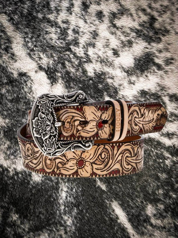 "Flora" Original HOOEY Ladies Belt Natural/Brown/Red/ Floral - Apparel - Hooey - Bronco Western Supply Co.