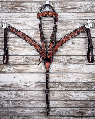 Floral and Sunflower Tooled Breast Collar and Headstall - Pieces Sold Separate – Horse Tack from Bronco Western Supply Co.