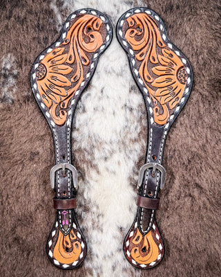 Floral and Sunflower Tooled Ladies Spur Straps – Spur Straps from Bronco Western Supply Co.