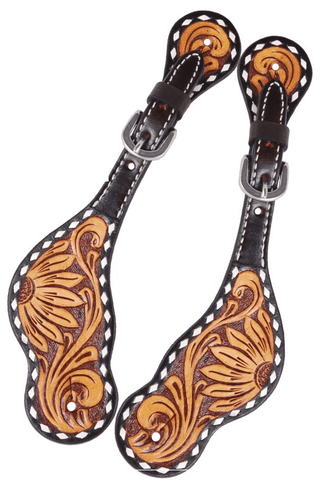 Floral and Sunflower Tooled Ladies Spur Straps – Spur Straps from Bronco Western Supply Co.