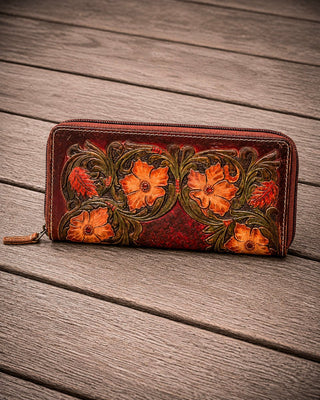 Floral Magenta Tooled Leather Wallet by Myra Bag – Purses & Wallets from Bronco Western Supply Co.
