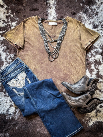 Frisco Acid - Wash V - Neck Tee - Mahogany - Apparel - Bronco Western Supply Co. - Bronco Western Supply Co.