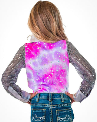 Girl's Pink and Purple Star Velour Pullover Button Up by Cowgirl Tuff – Apparel from Bronco Western Supply Co.