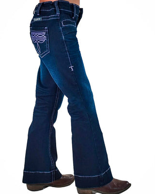 Girl's Purple BootStitch Trouser Jeans in Dark Wash by Cowgirl Tuff – Apparel from Bronco Western Supply Co.