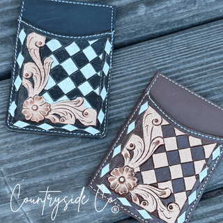 Hadley Checkered Leather Card Holder in Black by Countryside Co. – Purses & Wallets from Bronco Western Supply Co.