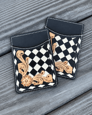 Hadley Checkered Leather Card Holder in Black by Countryside Co. – Purses & Wallets from Bronco Western Supply Co.