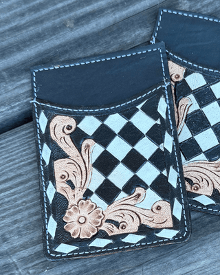 Hadley Checkered Leather Card Holder in Black by Countryside Co. – Purses & Wallets from Bronco Western Supply Co.