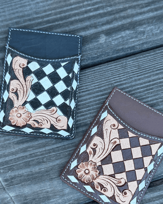 Hadley Checkered Leather Card Holder in Brown by Countryside Co. – Purses & Wallets from Bronco Western Supply Co.