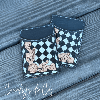 Hadley Checkered Leather Card Holder in Turquoise and Black by Countryside Co. – Purses & Wallets from Bronco Western Supply Co.