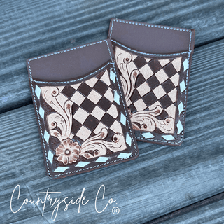 Hadley Checkered Leather Card Holder in Turquoise and Black by Countryside Co. – Purses & Wallets from Bronco Western Supply Co.