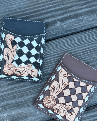Hadley Checkered Leather Card Holder in Turquoise by Countryside Co. – Purses & Wallets from Bronco Western Supply Co.