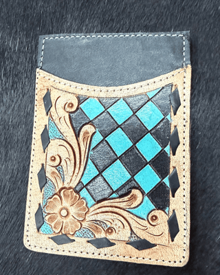 Hadley Checkered Leather Card Holder in Turquoise by Countryside Co. – Purses & Wallets from Bronco Western Supply Co.
