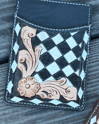 Hadley Checkered Leather Card Holder in Turquoise by Countryside Co. – Purses & Wallets from Bronco Western Supply Co.