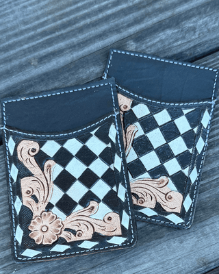Hadley Checkered Leather Card Holder in Turquoise by Countryside Co. – Purses & Wallets from Bronco Western Supply Co.